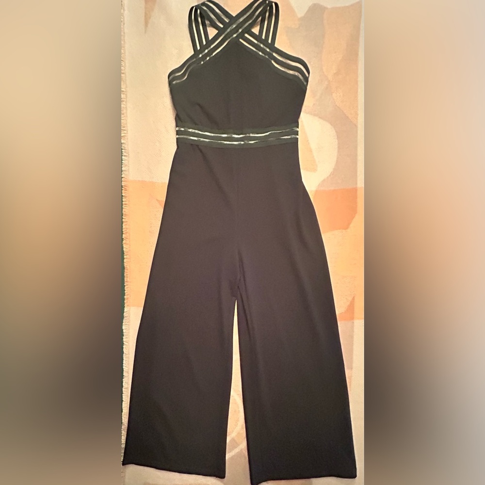 NWT Black halter cropped leg jumpsuit, M